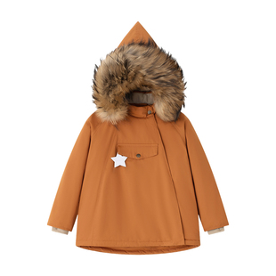 丹麦MINI A TURE童装25冬新男女小童防水保暖毛领精灵帽夹克外套
