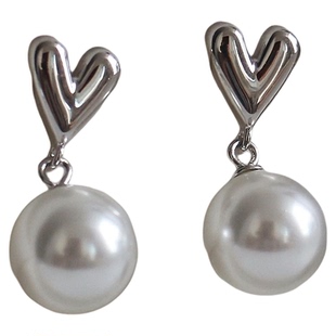 S925纯银施家珍珠吊坠爱心耳钉女小众高级简约气质百搭时尚设计感