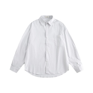 wtmp日系复古条纹口袋质感衬衫男女夏秋季简约质感休闲长袖衬衣