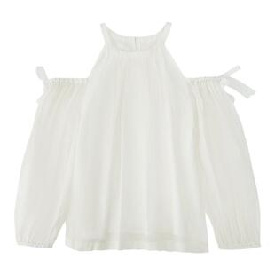 SLY 夏季新品法式优雅田园风露肩蝴蝶结衬衫女038HSL30-0011