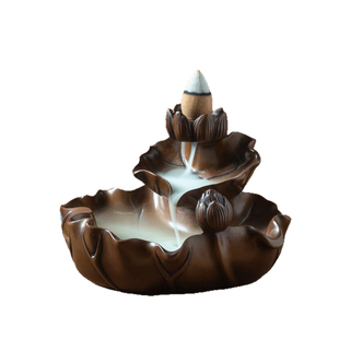 古铜官 紫铜荷叶倒流香炉新中式禅意茶室香薰炉创意家居饰品摆件