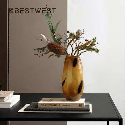 花瓶玻璃透明水养插花摆件中古轻奢高级感客厅水培鲜花复古大口径