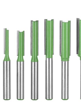 1/4柄绿色直刀7件套单刃双刃直刀修边机刀头开槽刀雕刻机锣刀