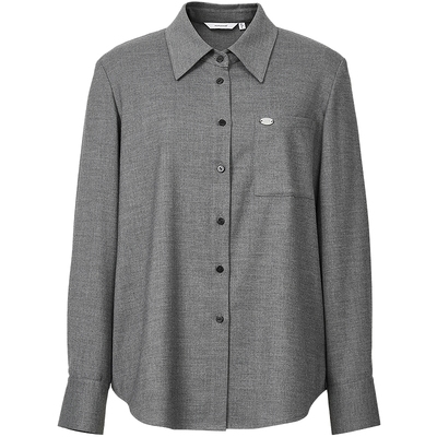 【会员专享】红袖2025冬季新款女装知识分子OL风正肩长袖翻领衬衫