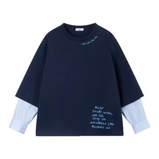 【马蒂斯海岸】手绘风字母印花假两件衬衫袖卫衣双面棉男童春装