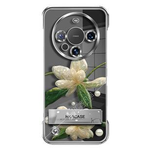 适用于华为Mate60Pro手机壳Mate70手机套Mate50简约mate80不顶膜Mate30电镀无边框透明新款折叠支架水晶兰花