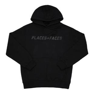 2024ss places+faces黑化全黑卫衣 暗黑皮制印花连帽衫 pf潮外套