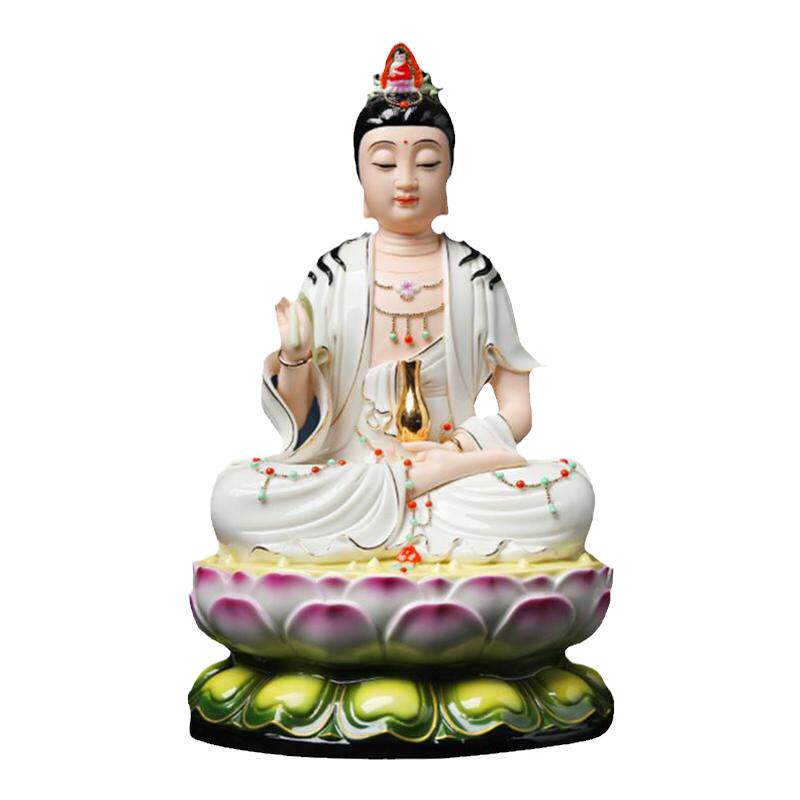 戴玉堂陈戴茹陶瓷摆件《坐莲杨柳观音》观世音菩萨佛像家用供奉