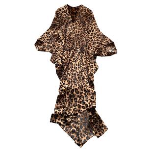 欧货复古气质度假慵懒风高级感宽松斗篷蝙蝠袖豹纹连衣裙夏季长裙