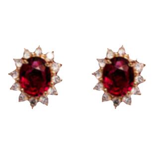 18.K白金小戴妃鸽血红宝石耳钉女纯银镶钻耳环海蓝宝石榴石礼物潮