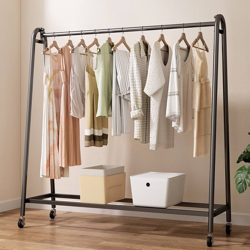 晾衣架落地卧室移动式单杆架子加高挂衣架阳台晒衣服收纳款室内