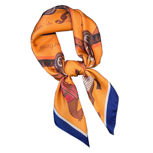 春夏新款骏马图案印花小方巾小香风丝巾女防嗮围巾装饰领巾披肩