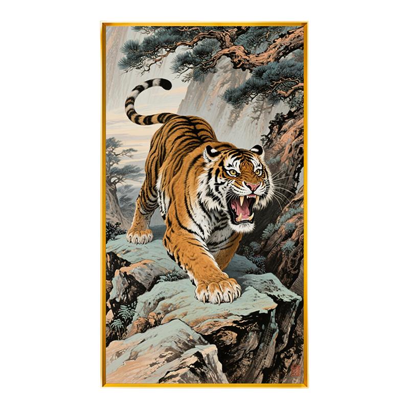 猛虎下山十字绣书房办公室玄关自己手工线绣精准印花手工线绣全绣