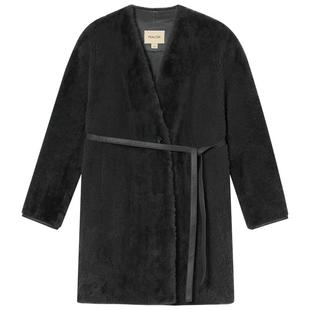 诗篇专选皮毛一体显瘦V领绵羊皮腰带中长款皮草外套2025冬款