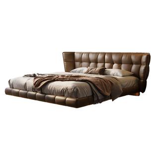 政府补贴悬浮床意式肌肉床黑色软包现代轻奢高级感主卧双人真皮床