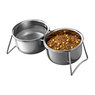 狗盆宠物食盆不锈钢双碗狗狗饭碗狗水碗增高架饭盆猫喝水碗防打翻
