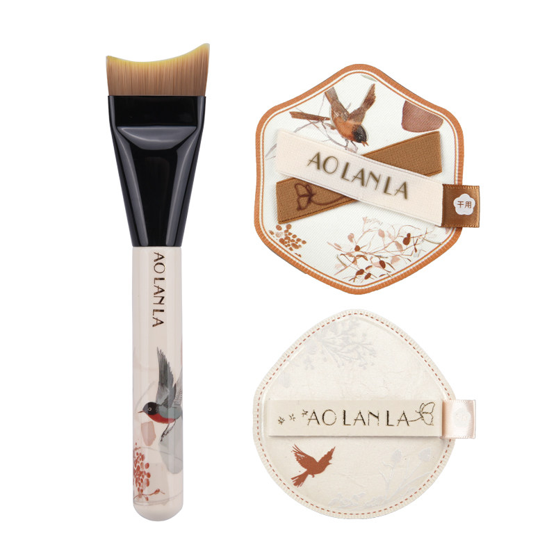 AOLANLA 花鸟谧境棉花糖粉扑鱼尾粉底刷底妆CP套装干湿两用化妆刷