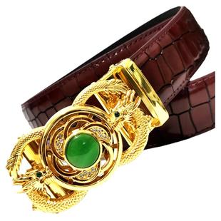 龙时来运转男士真皮腰带 头层牛皮自动扣裤带休闲青年鳄鱼纹皮带