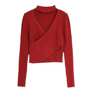 西町村屋内搭打底衫女秋冬新款V领针织衫高级感修身上衣AD8112260