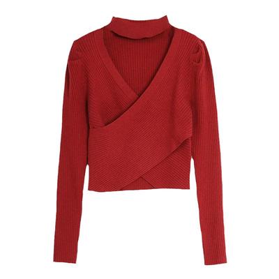 西町村屋法式交叉感镂空修身上衣