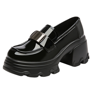 日泰女鞋增高7CM厚底乐福鞋秋季时尚单鞋英伦百搭通勤鞋粗跟女鞋