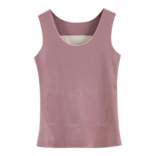 护腰护肚双面德绒发热保暖背心无痕内搭女秋冬加绒吊带修身打底衫