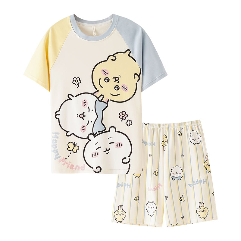 纯棉女款夏季甜美短袖加大家居服
