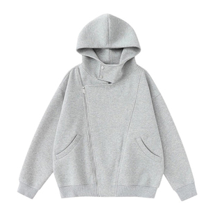 初高中生校服里面穿的衣服美式风重磅卫衣男生衫外套斜拉链连帽衫