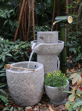 庭院花园大型仿石头 竹子石磨假山流水喷泉景观 户外田园水景摆件
