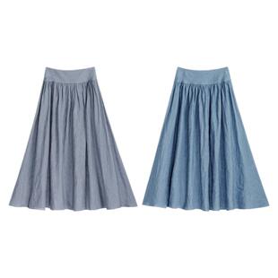 闲云逸丨一城风絮丨夏季日常百搭纯色苎麻显瘦半身裙国风大A摆裙