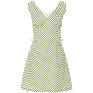 sincethen法式短款连衣裙海边度假穿搭v领吊带裙绿色短裙小裙子女