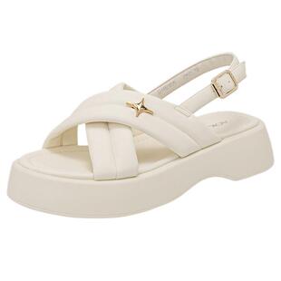 奥康女鞋 夏季新款厚底面包凉鞋韩版中跟一字扣露趾时尚拖鞋