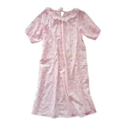 日系蕾丝翻领纯棉纱布家居睡裙