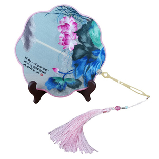 蜀绣双面绣刺绣团扇结婚新娘古风长柄流苏扇子汉服中国风夏天便携