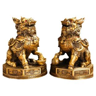 黄铜麒麟摆件一对家用入户门踩八卦火麒麟办公室客厅阳台工艺礼品