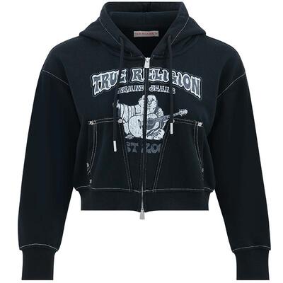 TrueReligion2024秋冬新品女士宽松休闲短款连帽衫