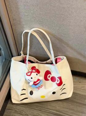 Kat猫帆布托特包手提单肩通勤大容量卡通可爱学生女凯迪2025新款