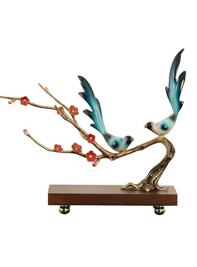 新中式黄铜喜上枝头喜鹊摆件客厅