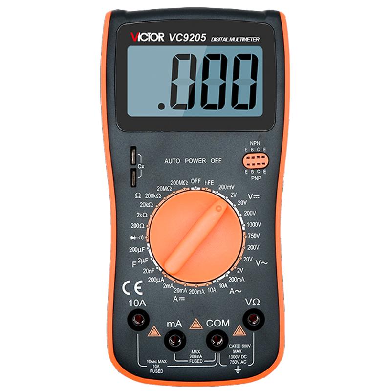胜利数字万用表智能防烧电工专用表VC9205频率电容电阻电压万能表
