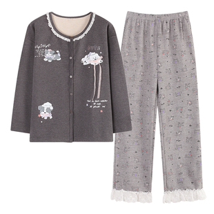 磨毛睡衣女款秋冬季2025新款德绒长袖保暖羊绒少女开衫家居服套装