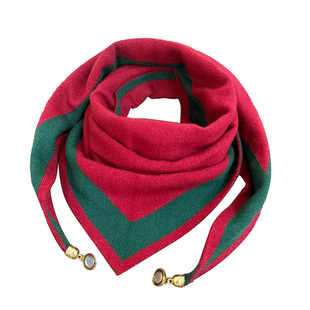 纯色针织领巾三角披肩护颈椎保暖围脖双面装饰磁吸扣围巾女秋冬季