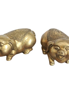 纯铜金福猪桌面摆件一对开业礼