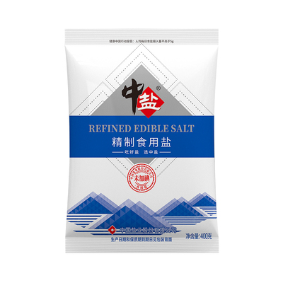 中盐无碘盐400g*6袋 未加碘不加碘食用盐家用精制盐调味料盐巴