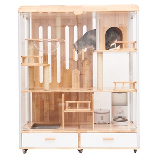 大型全景不压抑玻璃透明猫别墅室内玩住一体猫厕所柜窝笼防臭实木