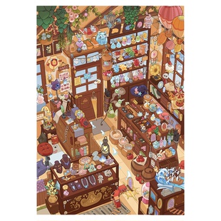 哇卡哇卡妖怪杂货铺造景贴纸大版高难度微缩场景3D立体小屋贴画手帐手工diy玩具女孩打发时间新年礼物