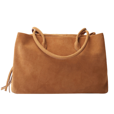 磨砂牛皮多隔层复古通勤托特包女