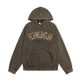 出前一町秋冬季原创美拉德贴布刺绣连帽牛仔卫衣男女同款休闲外套