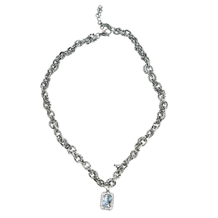 新款小众镶嵌天然白色锆石镶钻方糖朋克项链男女情侣美式街头ins