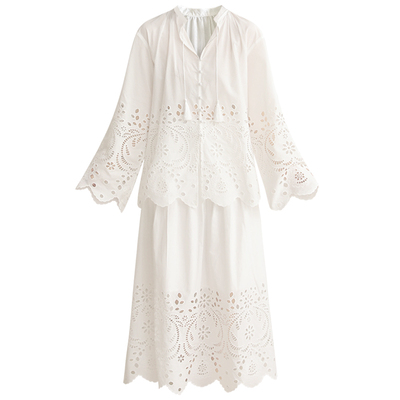 度假重工镂空气质衬衫大摆半身裙