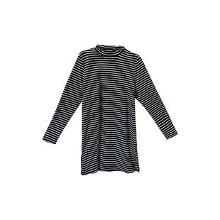 大码女装双面绒保暖高领打底衫200斤胖mm宽松长款遮屁股条纹上衣